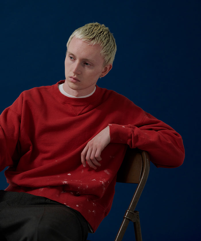 【INTÉRIM】VINTAGE FADE BOTH V-GAZETTE SWEAT SHIRT - RED W.PAINT / インテリム ビンテージ フェード 両Vガゼット スウェット 2025AW 2025秋冬 正規取扱店 神奈川 鎌倉 オンラインショップ 通販