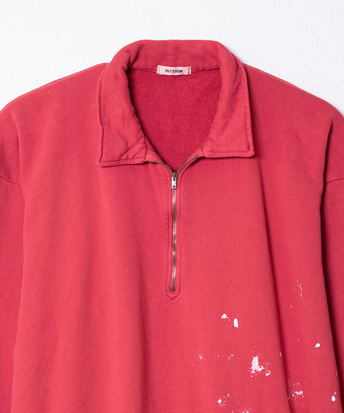 【INTÉRIM】VINTAGE FADE HALF ZIP COLLAR SWEAT SHIRT - RED W.PAINT / インテリム ビンテージ フェード ハーフジップカラー スウェット 2025AW 2025秋冬 正規取扱店 神奈川 鎌倉 オンラインショップ 通販