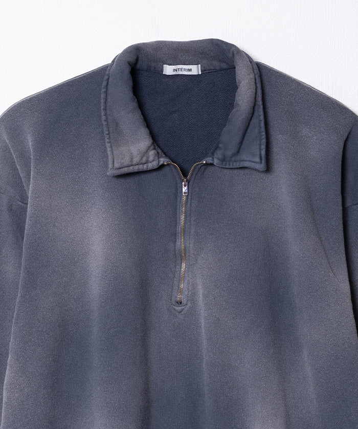 【INTÉRIM】VINTAGE FADE HALF ZIP COLLAR SWEAT SHIRT - SUMI / インテリム ビンテージ フェード ハーフジップカラー スウェット 2025AW 2025秋冬 正規取扱店 神奈川 鎌倉 オンラインショップ 通販