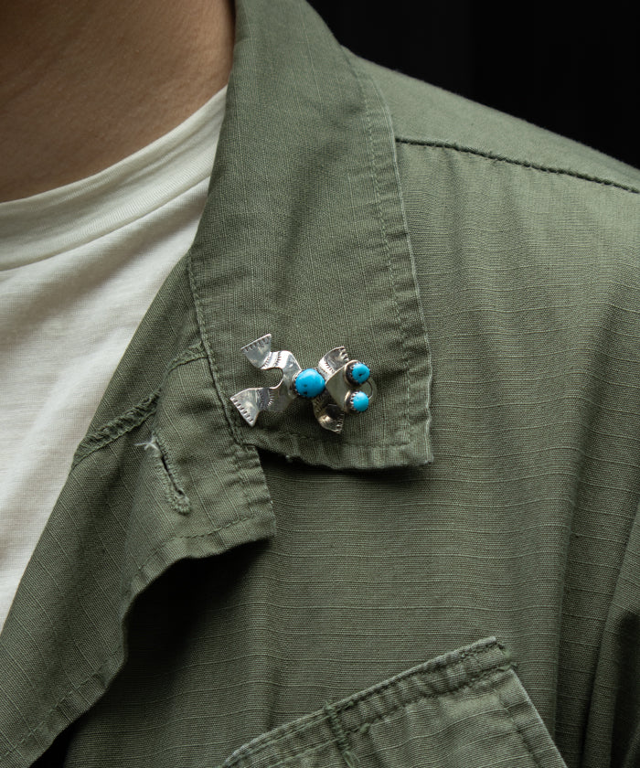 VINTAGE NAVAJO TURQUOISE & FROG STERLING SILVER PIN