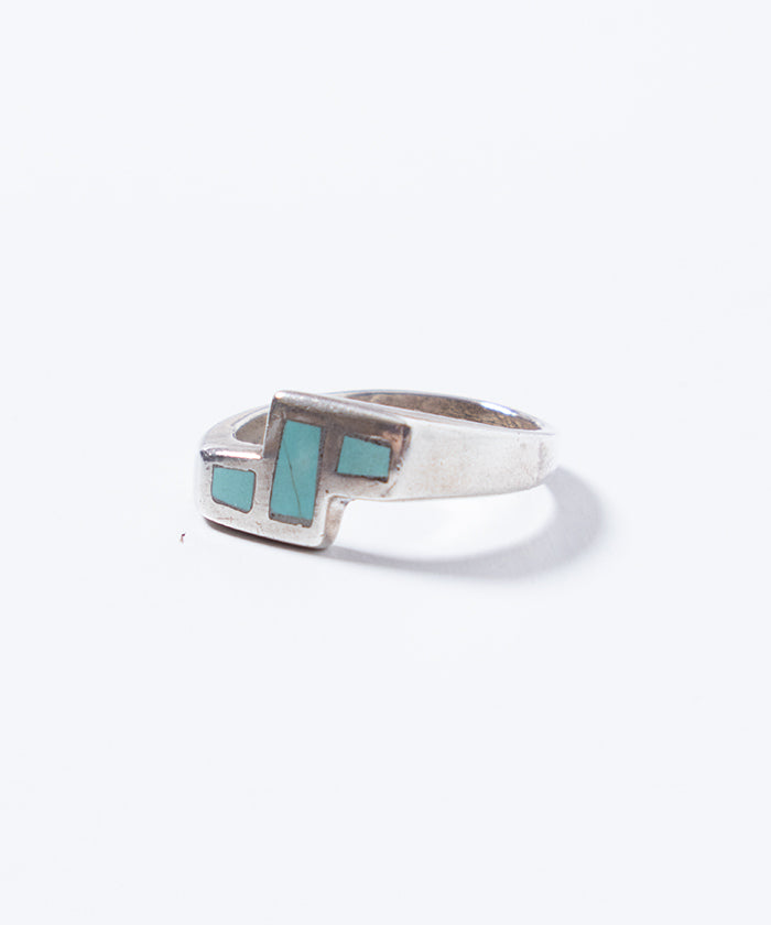 VINTAGE ZUNI TURQUOISE INLAY SILVER RING - 1