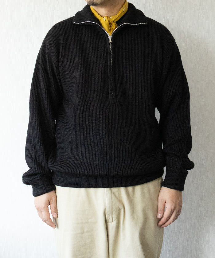 【INTÉRIM】WOOL SILK CASHMERE DEADSTOCK YARN DOUBLE RIB HALF ZIP KNIT / インテリム ウール シルク カシミヤ デッドストック ヤーン ダブルリブ ハーフジップ ニット プルオーバー 2025AW 2025秋冬 正規取扱店 神奈川 鎌倉 オンラインショップ 通販