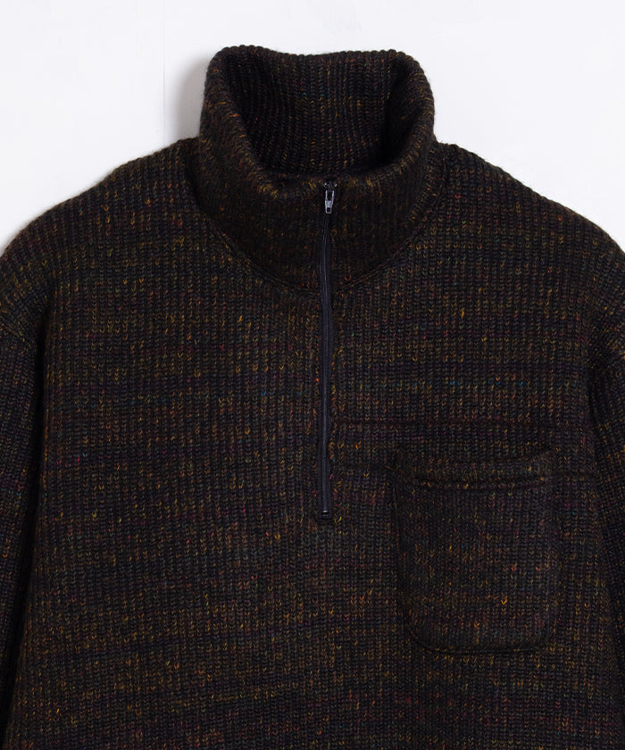 【ENGINEERED GARMENTS】ZIP MOCK NECK WOOL POLY NEP SWEATER KNIT - BROWN / エンジニアードガーメンツ ジップ モックネック ウールポリ ネップ セーター ニット 2025AW 2025秋冬 正規取扱店 神奈川 鎌倉 オンラインショップ 通販