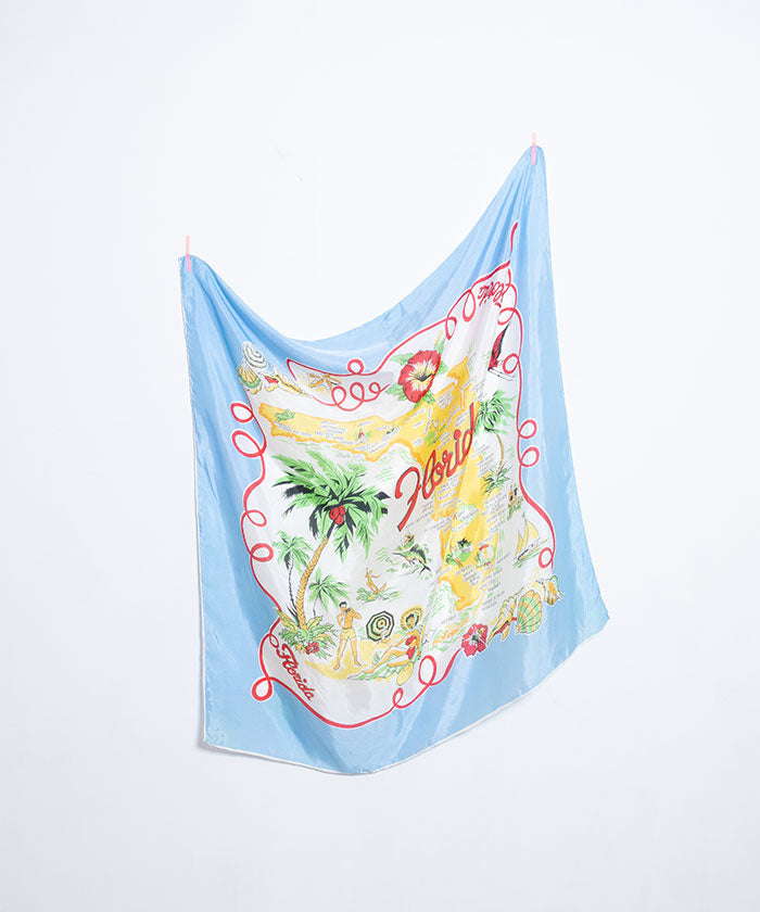 1950’s SOUVENIR SCARF FLORIDA LIGHT BLUE - A'r139 Kamakura