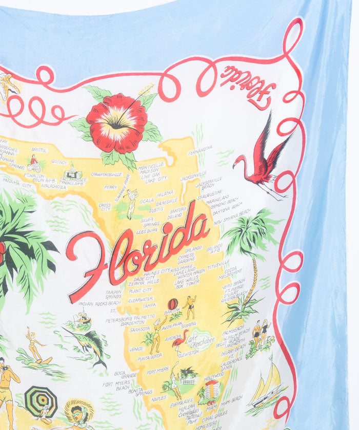 1950’s SOUVENIR SCARF FLORIDA LIGHT BLUE - A'r139 Kamakura