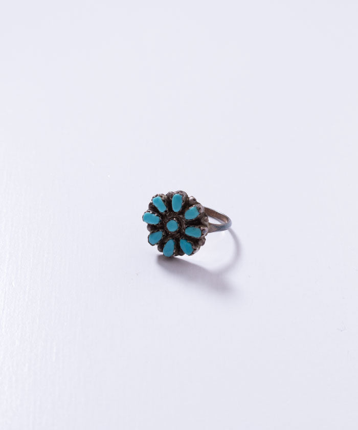 VINTAGE ZUNI PETIT POINT TURQUOISE FLOWER RING / ヴィンテージ ズニ ターコイズ シルバーリング