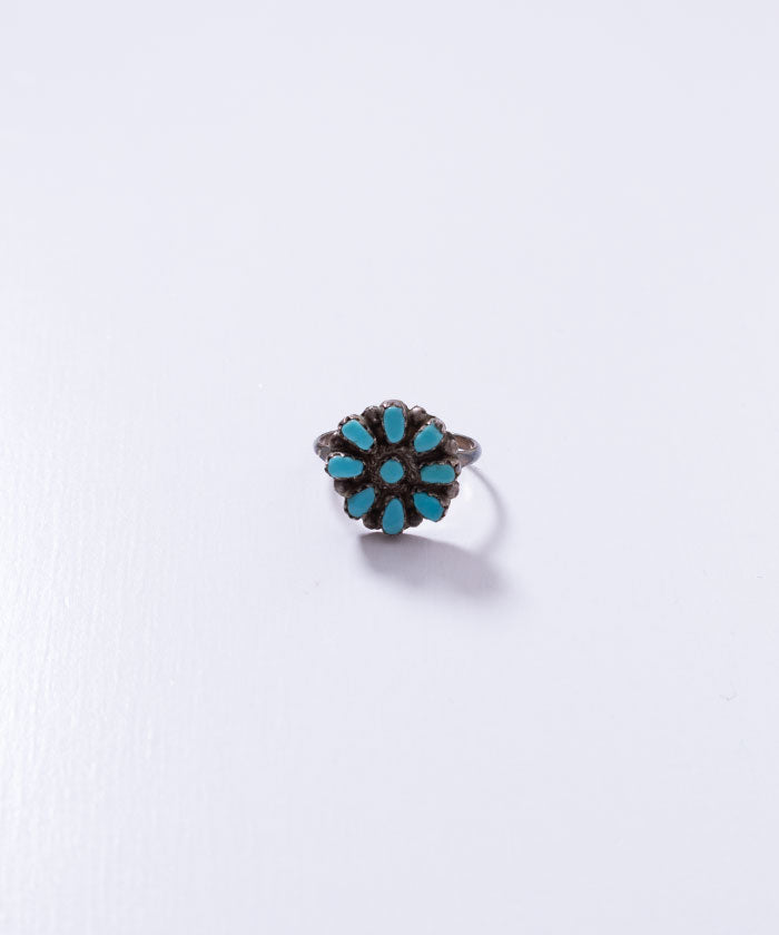 VINTAGE ZUNI PETIT POINT TURQUOISE FLOWER RING / ヴィンテージ ズニ ターコイズ シルバーリング