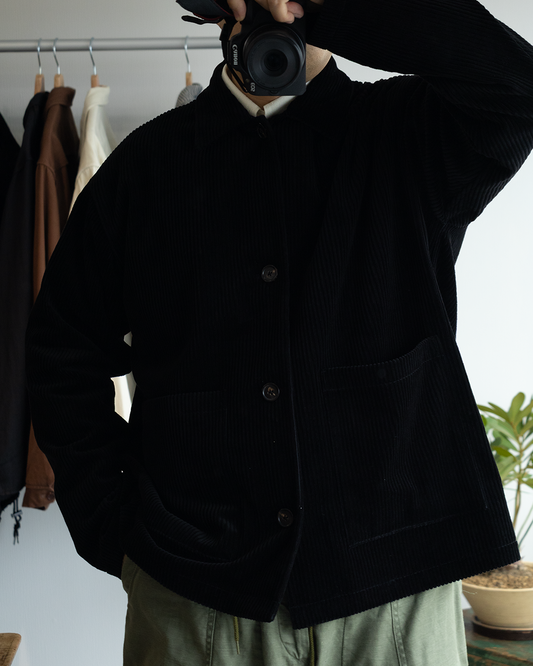 INTÉRIM | メゾンクオリティの生地で仕立てた“DEADSTOCK WIDE CORDUROY OPEN COLLAR OVER SHIRT JACKET”