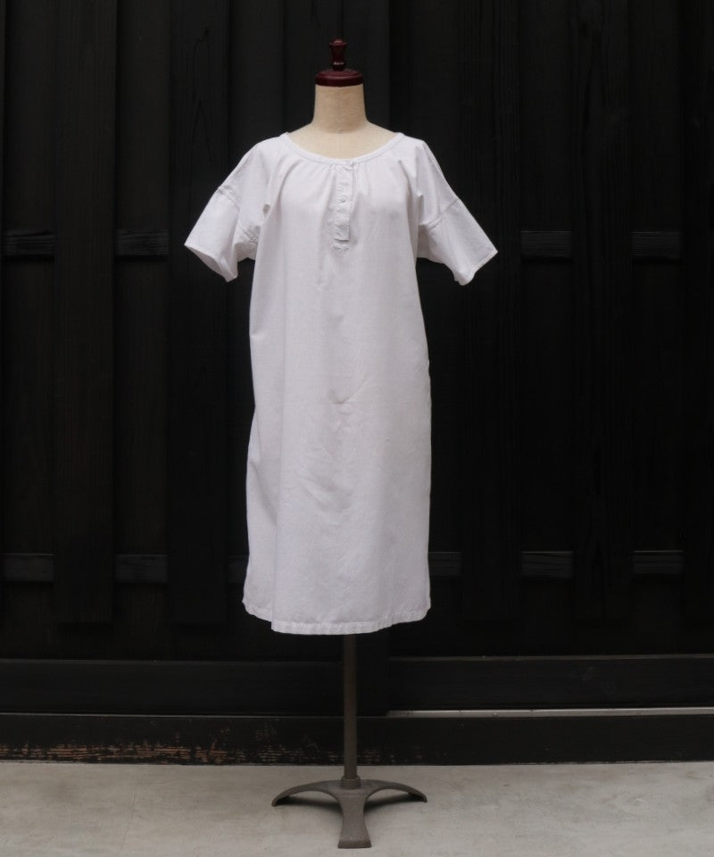 FRENCH ANTIQUE COTTON SHORT SLEEVE NIGHTDRESS - A'r139 Kamakura