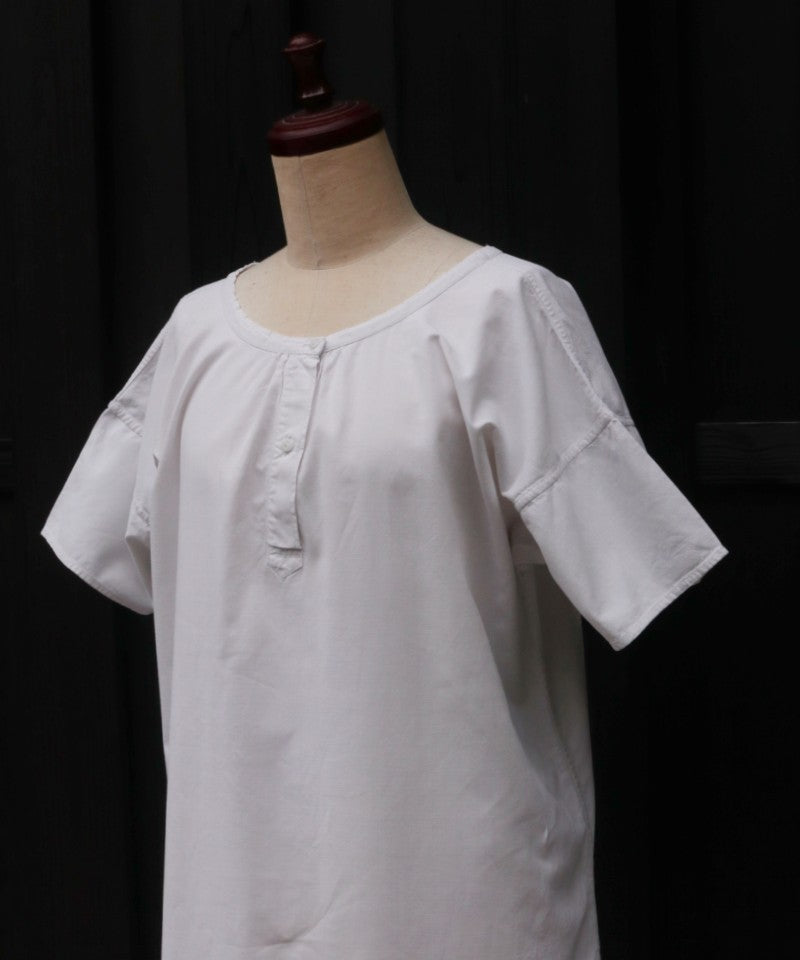 FRENCH ANTIQUE COTTON SHORT SLEEVE NIGHTDRESS - A'r139 Kamakura