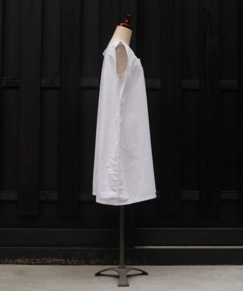 FRENCH ANTIQUE COTTON SLEEVELESS NIGHTDRESS - A'r139 Kamakura