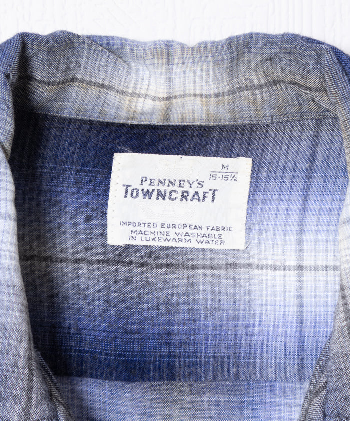 1960's TOWNCRAFT OMBRE CHECK OPEN COLLAR SHIRT RAYON