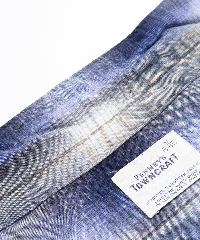 1960's TOWNCRAFT OMBRE CHECK OPEN COLLAR SHIRT RAYON