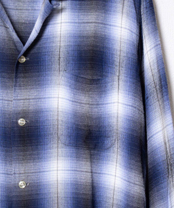 1960's TOWNCRAFT OMBRE CHECK OPEN COLLAR SHIRT RAYON