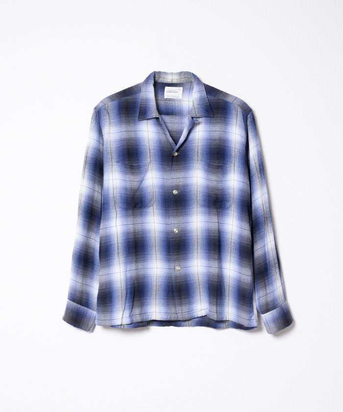 1960's TOWNCRAFT OMBRE CHECK OPEN COLLAR SHIRT RAYON