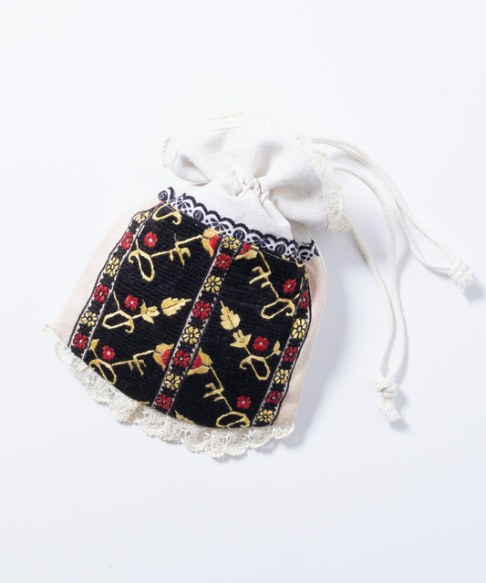 ANTIQUE EMBROIDERY DRAWSTRING BAG / アンティーク トランシルヴァニア トランシルバニア 刺繍 バッグ 巾着バッグ オンラインショップ 通販