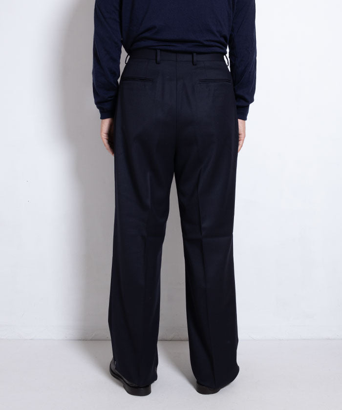 【NEAT】BACK SATIN GABARDINE WIDE TYPE 1 ‐ NAVY / ニート バックサテンギャバジン ワイド タイプ1 ウールスラックス 2024AW 正規取扱店 オンラインショップ 通販