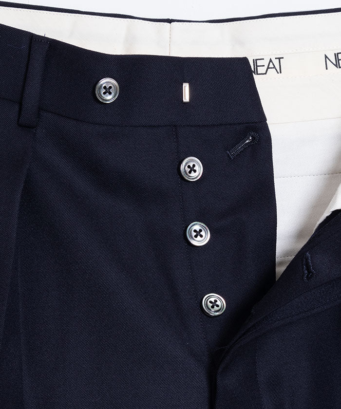 【NEAT】BACK SATIN GABARDINE WIDE TYPE 1 ‐ NAVY / ニート バックサテンギャバジン ワイド タイプ1 ウールスラックス 2024AW 正規取扱店 オンラインショップ 通販