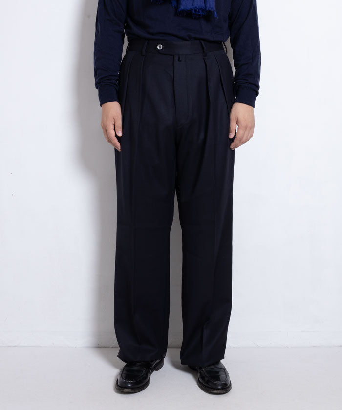 【NEAT】BACK SATIN GABARDINE WIDE TYPE 1 ‐ NAVY / ニート バックサテンギャバジン ワイド タイプ1 ウールスラックス 2024AW 正規取扱店 オンラインショップ 通販