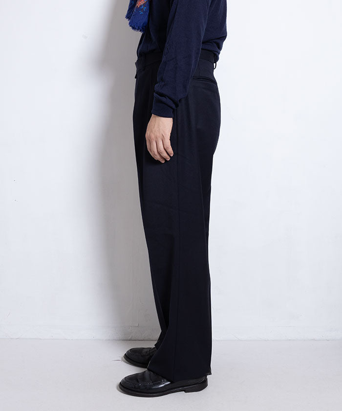 【NEAT】BACK SATIN GABARDINE WIDE TYPE 1 ‐ NAVY / ニート バックサテンギャバジン ワイド タイプ1 ウールスラックス 2024AW 正規取扱店 オンラインショップ 通販