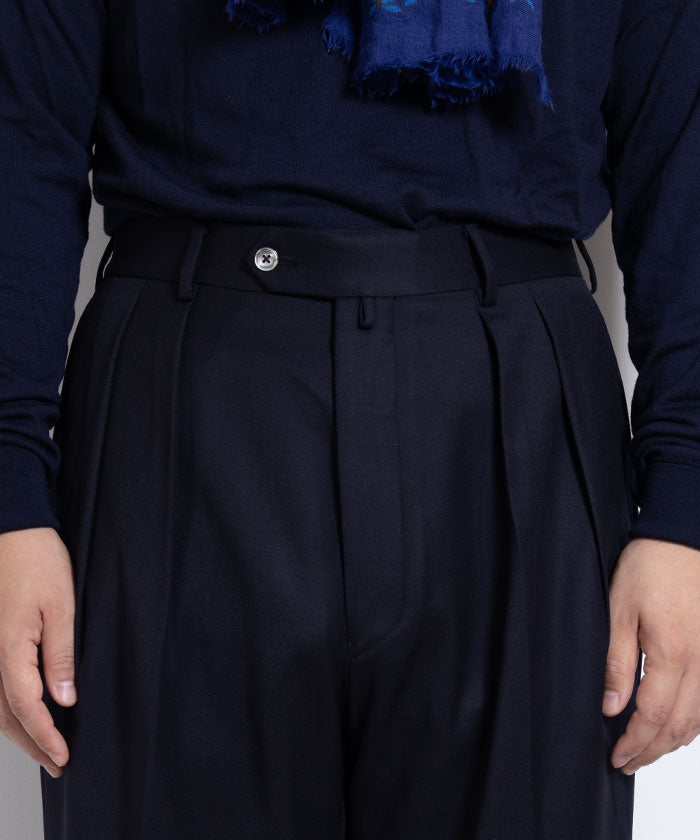 【NEAT】BACK SATIN GABARDINE WIDE TYPE 1 ‐ NAVY / ニート バックサテンギャバジン ワイド タイプ1 ウールスラックス 2024AW 正規取扱店 オンラインショップ 通販
