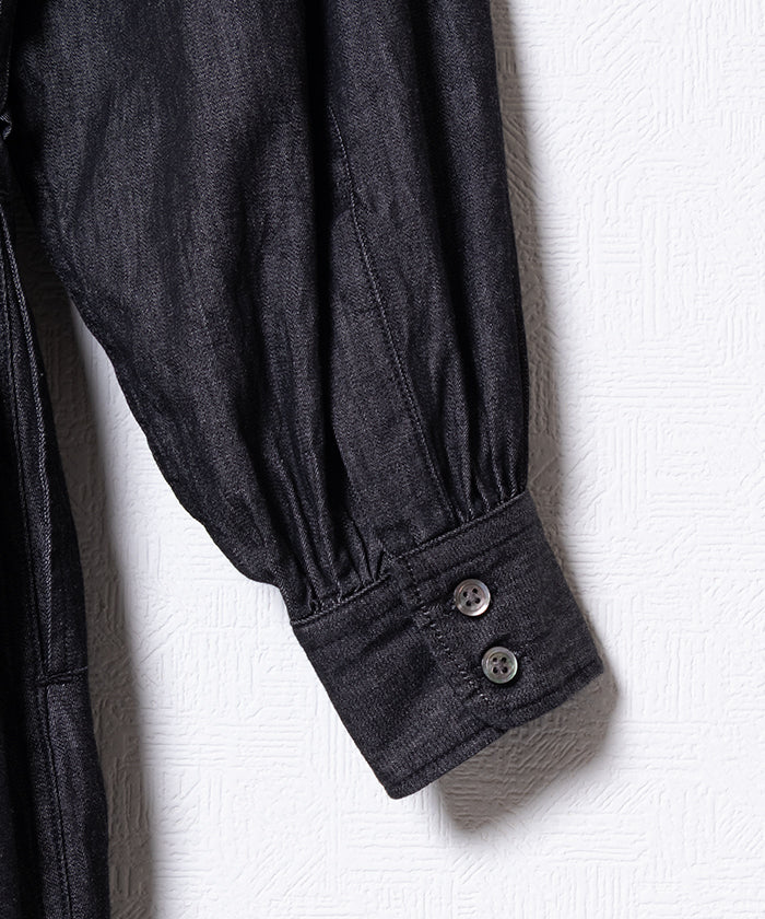 【ENGINEERED GARMENTS】BANDED PAINTER DRESS COTTON DENIM SHIRTING / エンジニアドガーメンツ バンデッド ペインタードレス ブラックデニム　ワンピース レディース 2025AW 2025秋冬 正規取扱店 神奈川 鎌倉 オンラインショップ 通販