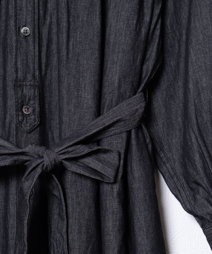 【ENGINEERED GARMENTS】BANDED PAINTER DRESS COTTON DENIM SHIRTING / エンジニアドガーメンツ バンデッド ペインタードレス ブラックデニム　ワンピース レディース 2025AW 2025秋冬 正規取扱店 神奈川 鎌倉 オンラインショップ 通販