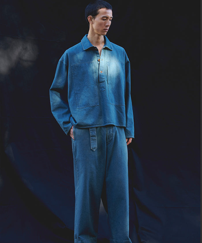 【INTÉRIM】BLUE SHUTTLE DENIM HYPER BIG SINGLE NEEDLE US ARMY PULLOVER JACKET / インテリム ブルー シャトル デニム ハイパービッグ シングル ニードル US アーミー プルオーバー ジャケット 2026ss 2026春夏 正規取扱店 神奈川 鎌倉 ARZACH KAMAKURA オンラインショップ 通販