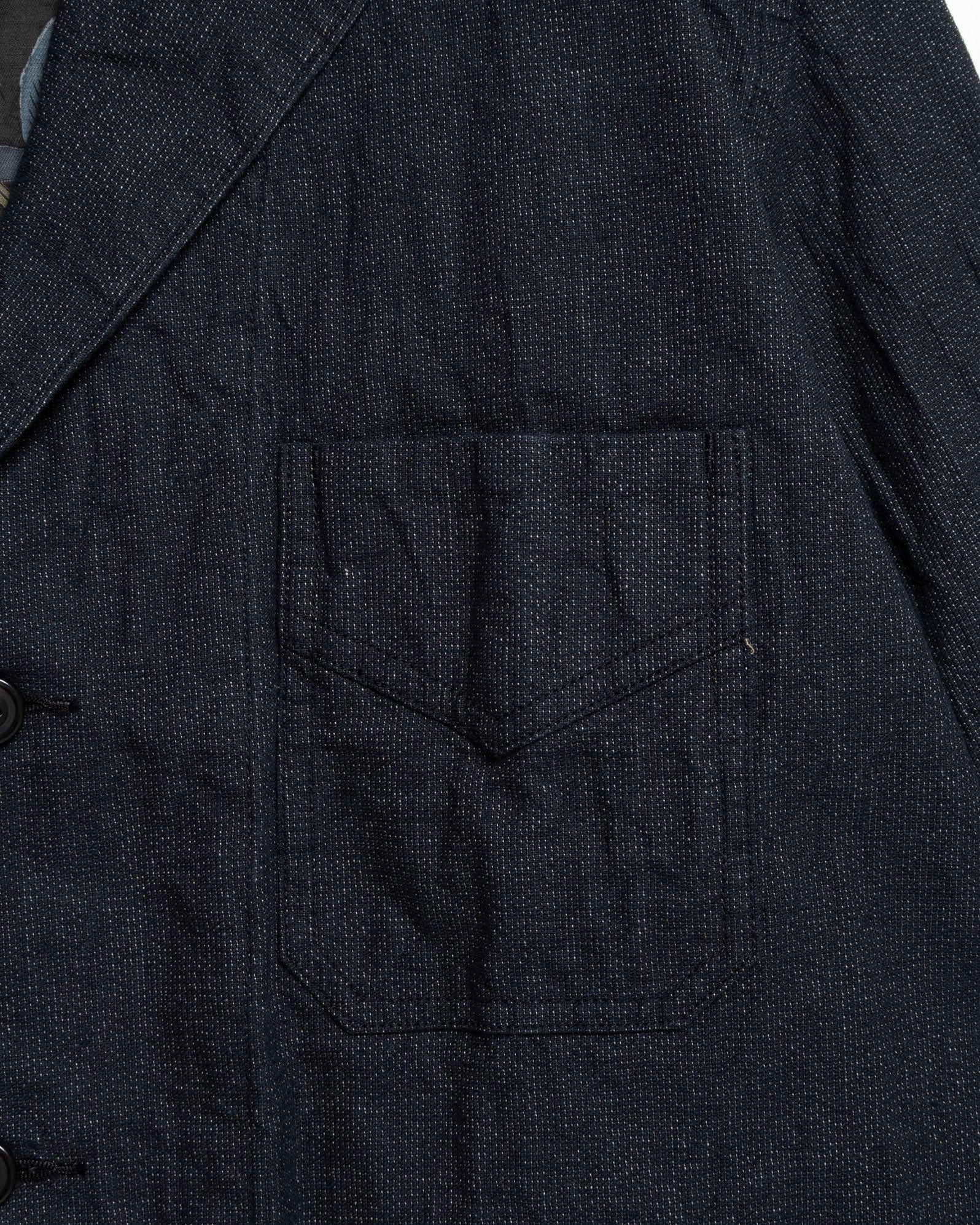 AUBERGE BOURGES CHARCOAL TOP コットンヘンプ撚り杢ストライプジャケット  胸ポケット拡大