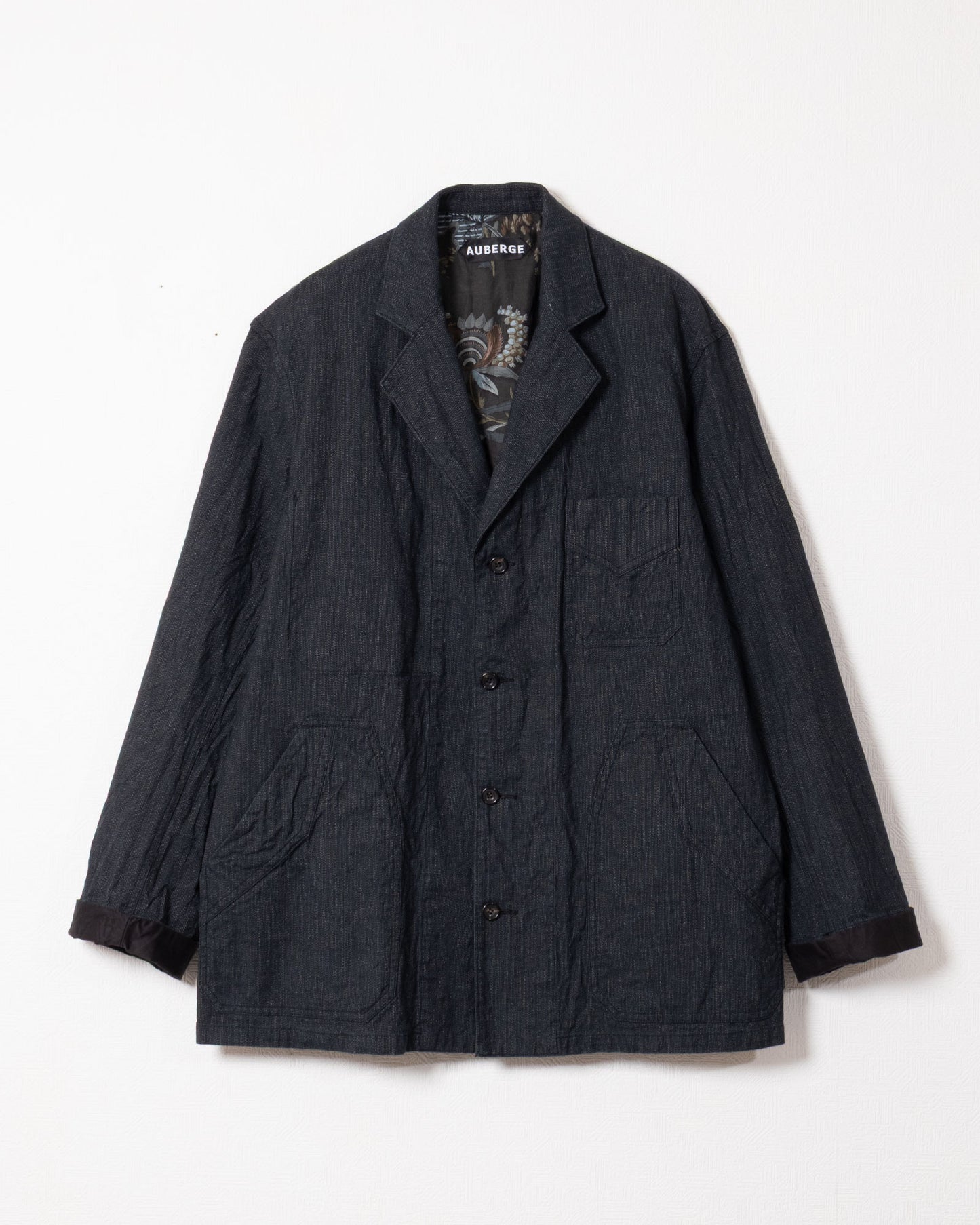 AUBERGE BOURGES CHARCOAL TOP 撚り杢ストライプジャケット フロント全体