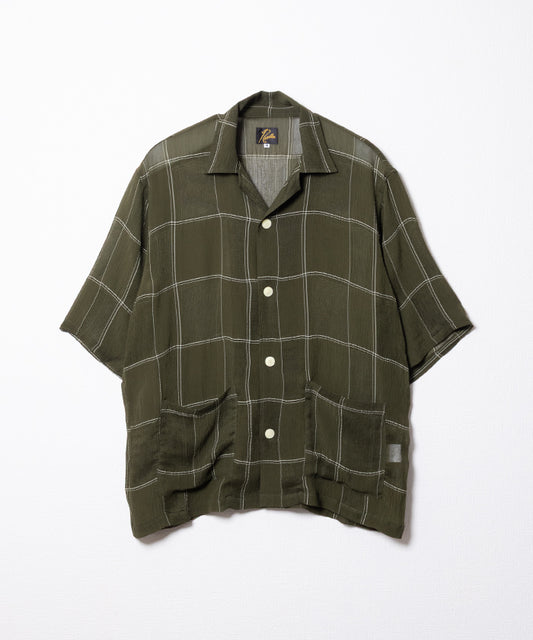 CABANA SHIRT - CUPRA CREPE PLAID - OLIVE