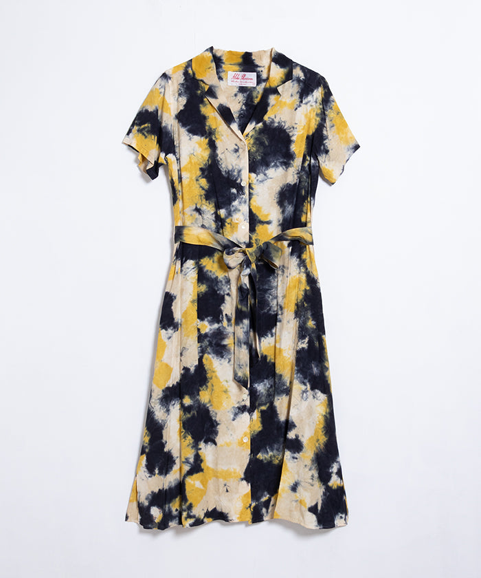 【Aloha Blossom】CHUSEN DYE DRESS - NAVY×YELLOW×WHITE / アロハブロッサム 注染 レーヨン アロハ ドレス ワンピース 2025SS 2025春夏 正規取扱店 神奈川 鎌倉 オンラインショップ 通販