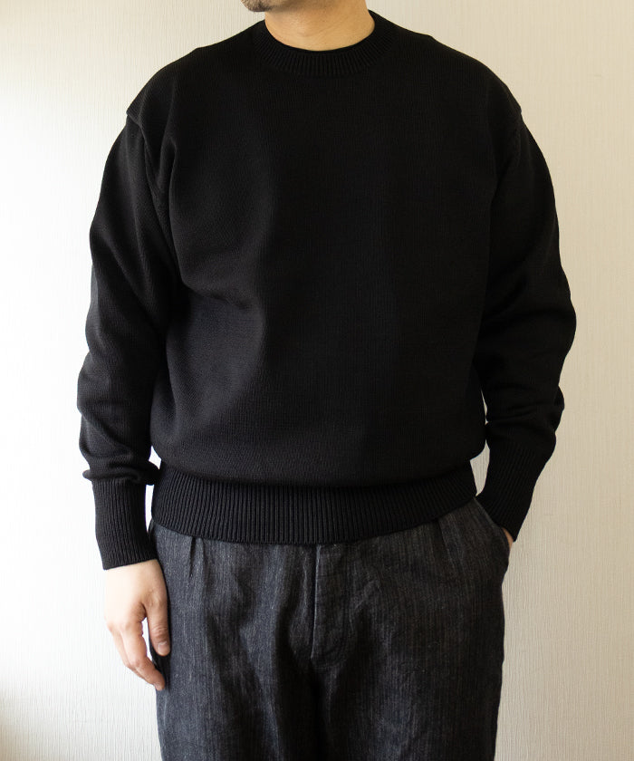【HERILL】COTTONCODE PULLOVER - BLACK / ヘリル コットンコード プルオーバー クルーネック コットンニットセーター 2026SS 2026春夏 正規取扱店 神奈川 鎌倉 オンラインショップ 通販