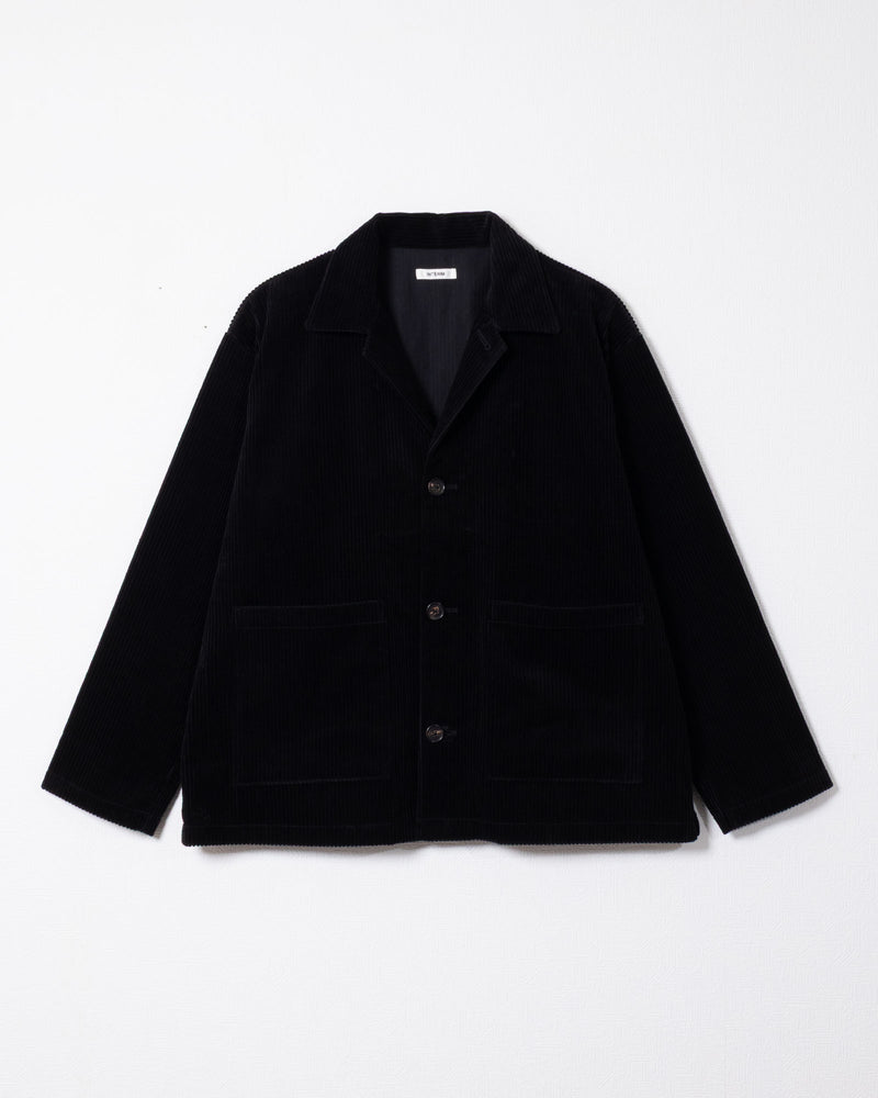 DEADSTOCK WIDE CORDUROY OPEN COLLAR OVER SHIRT JACKET - BLACK