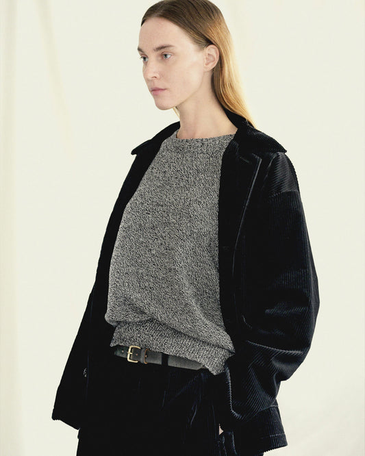DEADSTOCK WIDE CORDUROY OPEN COLLAR OVER SHIRT JACKET - BLACK