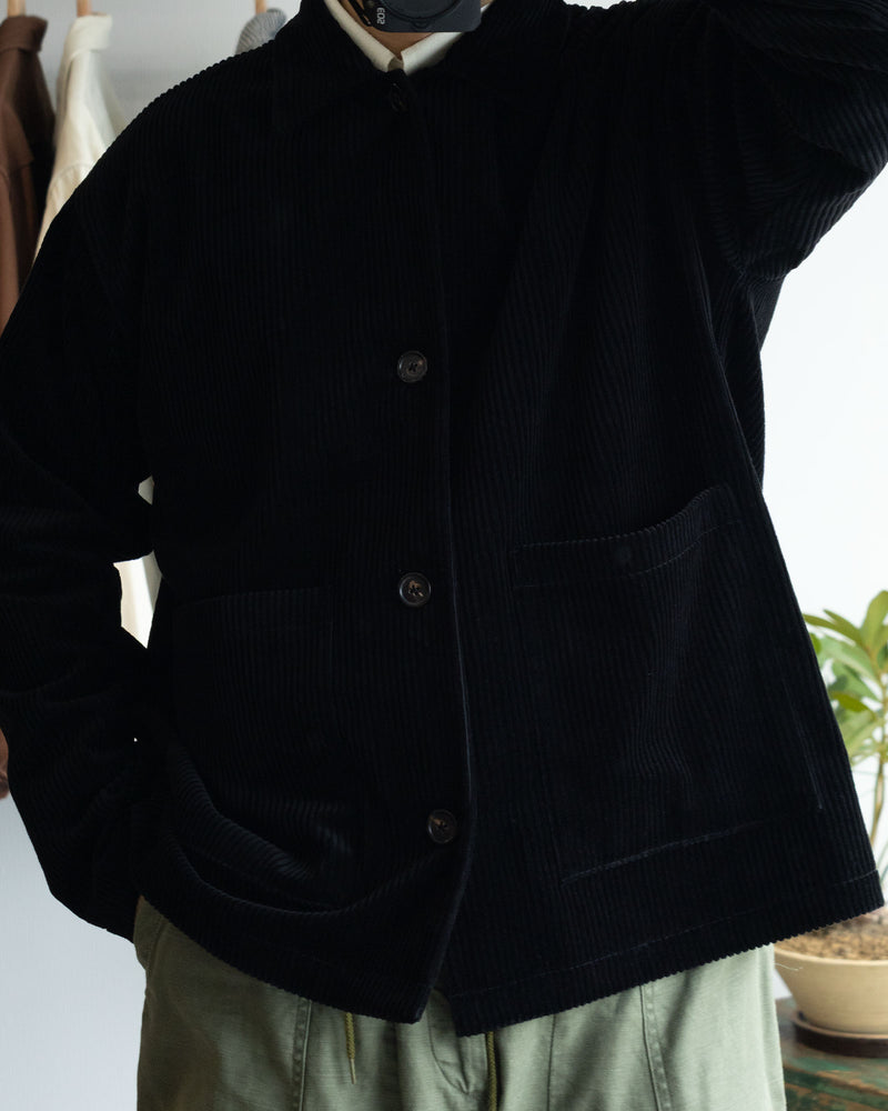 DEADSTOCK WIDE CORDUROY OPEN COLLAR OVER SHIRT JACKET - BLACK