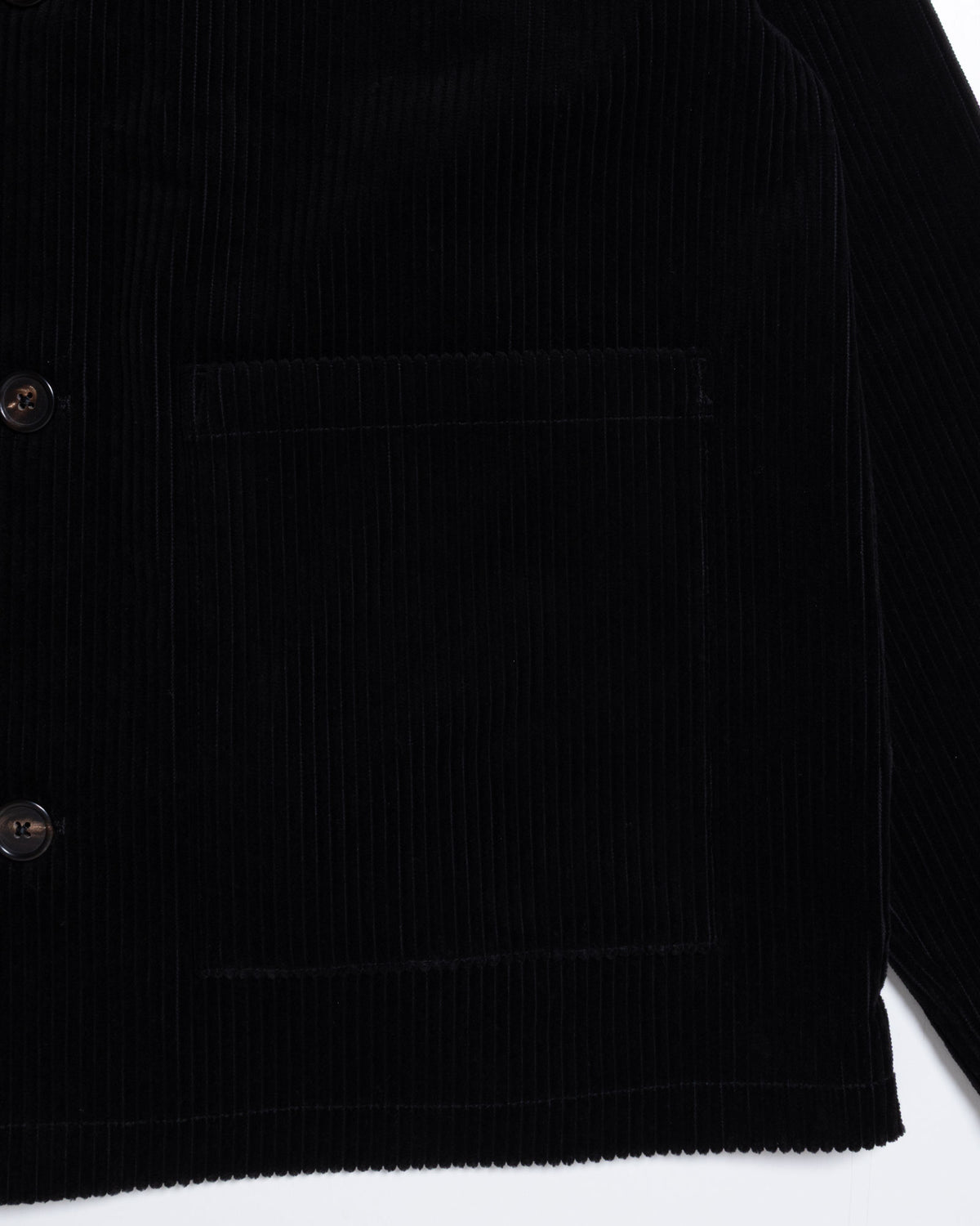DEADSTOCK WIDE CORDUROY OPEN COLLAR OVER SHIRT JACKET - BLACK