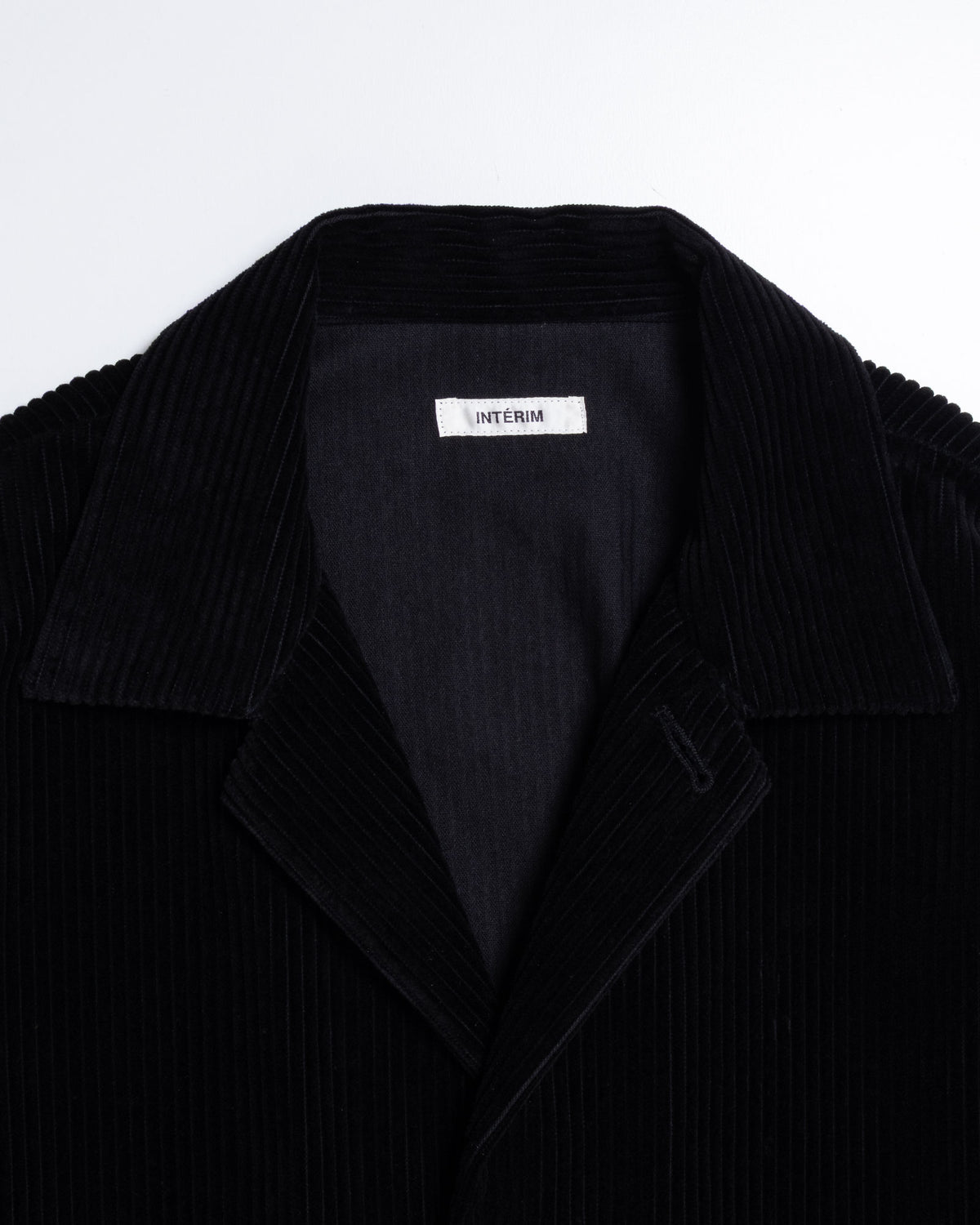 DEADSTOCK WIDE CORDUROY OPEN COLLAR OVER SHIRT JACKET - BLACK