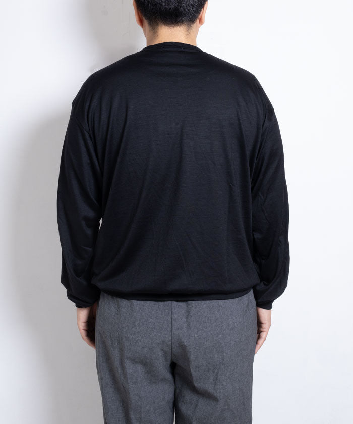 【INTÉRIM】EXTRA FINE MERINO WOOL JERSEY HENRY - BLACK / インテリム エクストラファイン メリノウール ジャージー ヘンリーネック 長袖カットソー 日本製 ロンT 正規取扱店 神奈川 鎌倉