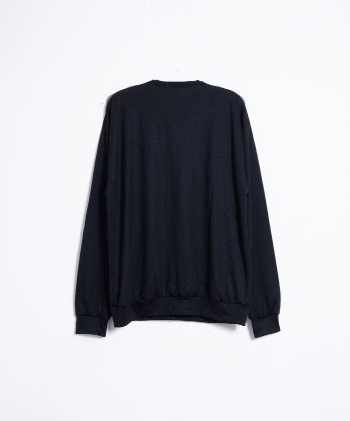 【INTÉRIM】EXTRA FINE MERINO WOOL JERSEY HENRY - BLACK / インテリム エクストラファイン メリノウール ジャージー ヘンリーネック 長袖カットソー 日本製 ロンT 正規取扱店 神奈川 鎌倉