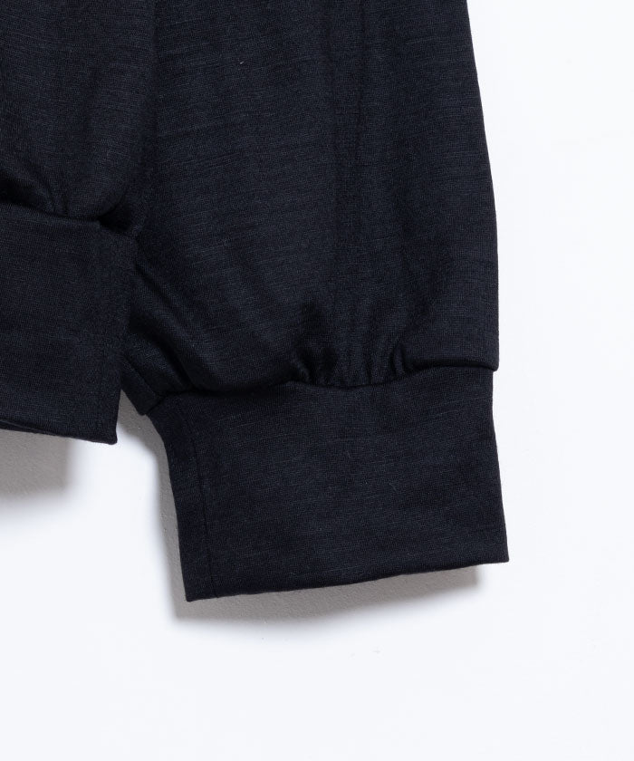 【INTÉRIM】EXTRA FINE MERINO WOOL JERSEY HENRY - BLACK / インテリム エクストラファイン メリノウール ジャージー ヘンリーネック 長袖カットソー 日本製 ロンT 正規取扱店 神奈川 鎌倉