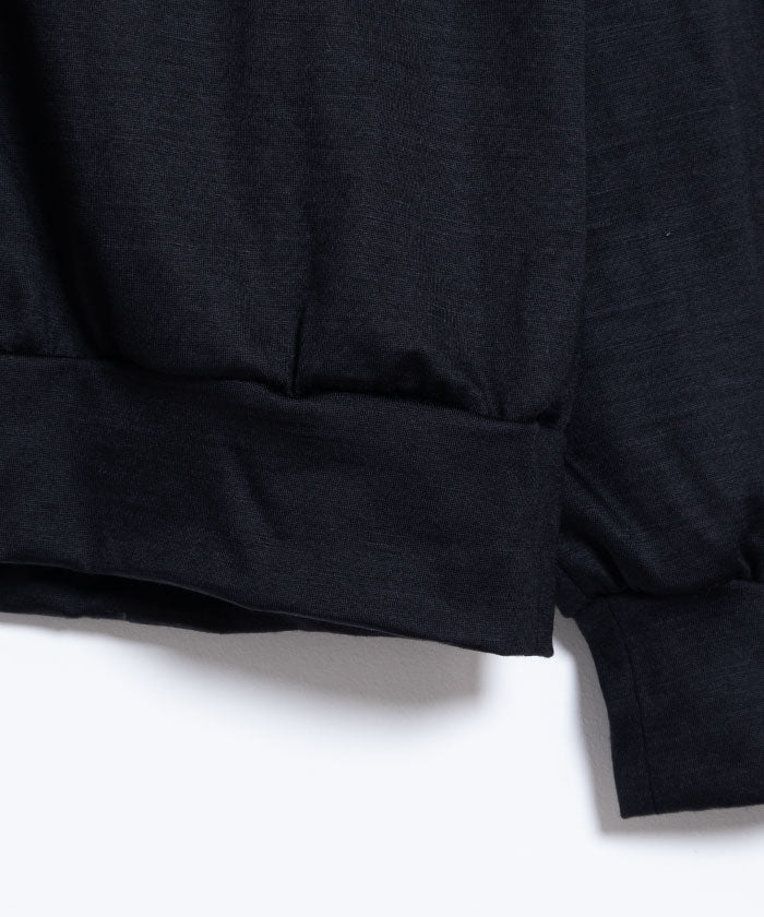 【INTÉRIM】EXTRA FINE MERINO WOOL JERSEY HENRY - BLACK / インテリム エクストラファイン メリノウール ジャージー ヘンリーネック 長袖カットソー 日本製 ロンT 正規取扱店 神奈川 鎌倉