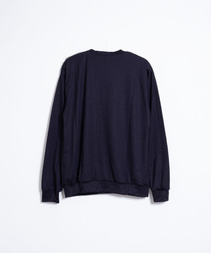 【INTÉRIM】EXTRA FINE MERINO WOOL JERSEY HENRY - D.NAVY / インテリム エクストラファイン メリノウール ジャージー ヘンリーネック 長袖カットソー ロンT 日本製 正規取扱店 通販 オンラインショップ