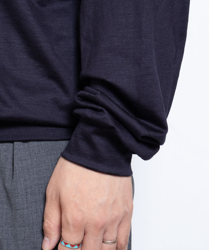 【INTÉRIM】EXTRA FINE MERINO WOOL JERSEY HENRY - D.NAVY / インテリム エクストラファイン メリノウール ジャージー ヘンリーネック 長袖カットソー ロンT 日本製 正規取扱店 通販 オンラインショップ