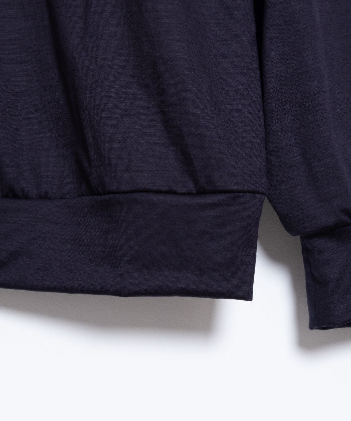 【INTÉRIM】EXTRA FINE MERINO WOOL JERSEY HENRY - D.NAVY / インテリム エクストラファイン メリノウール ジャージー ヘンリーネック 長袖カットソー ロンT 日本製 正規取扱店 通販 オンラインショップ