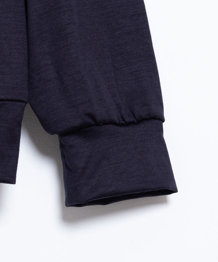 【INTÉRIM】EXTRA FINE MERINO WOOL JERSEY HENRY - D.NAVY / インテリム エクストラファイン メリノウール ジャージー ヘンリーネック 長袖カットソー ロンT 日本製 正規取扱店 通販 オンラインショップ