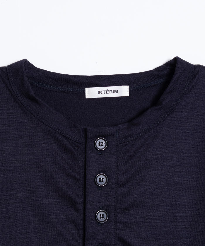 【INTÉRIM】EXTRA FINE MERINO WOOL JERSEY HENRY - D.NAVY / インテリム エクストラファイン メリノウール ジャージー ヘンリーネック 長袖カットソー ロンT 日本製 正規取扱店 通販 オンラインショップ