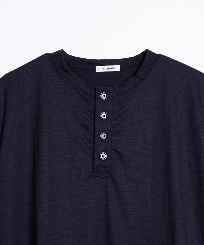 【INTÉRIM】EXTRA FINE MERINO WOOL JERSEY HENRY - D.NAVY / インテリム エクストラファイン メリノウール ジャージー ヘンリーネック 長袖カットソー ロンT 日本製 正規取扱店 通販 オンラインショップ