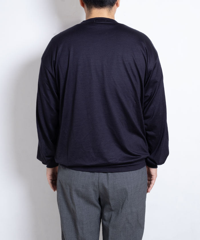 【INTÉRIM】EXTRA FINE MERINO WOOL JERSEY HENRY - D.NAVY / インテリム エクストラファイン メリノウール ジャージー ヘンリーネック 長袖カットソー ロンT 日本製 正規取扱店 通販 オンラインショップ