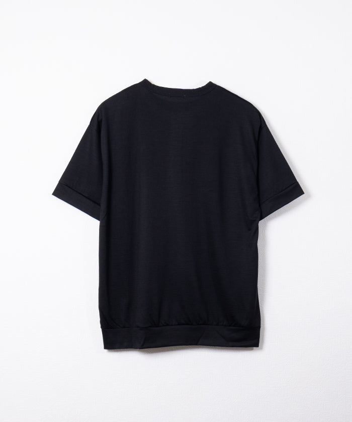 【INTÉRIM】EXTRA FINE MERINO WOOL JERSEY HENRY OVER S/S TEE - BLACK / インテリム エクストラ ファイン メリノウール ジャージー ヘンリー オーバー 半袖 Tシャツ 2026ss 2026春夏 正規取扱店 神奈川 鎌倉 アルザック鎌倉 オンラインショップ 通販
